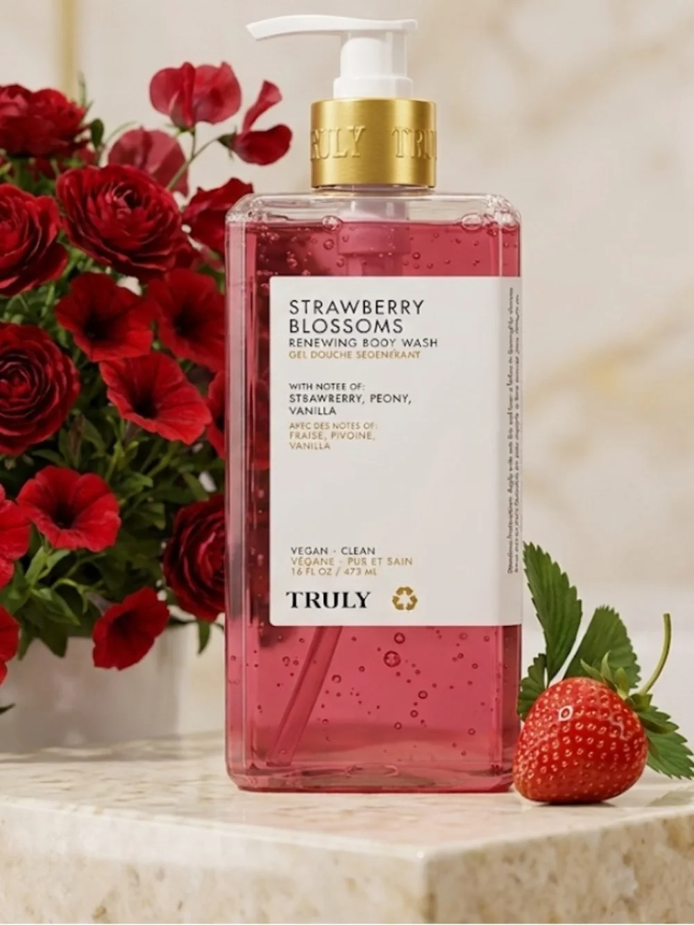 NEW Truly Strawberry Blossoms Renewing Body Wash Hydrating Gel Cleanser